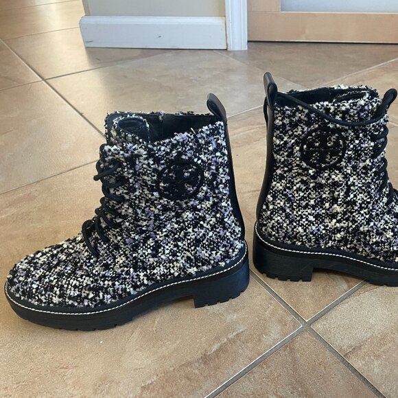 Tory Burch Miller Lug Sole Tweed Combat Bootie - Sz 6 NEW - Picture 1 of 4